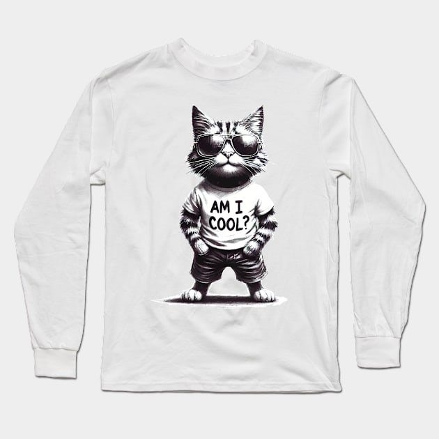 Cool Cat Long Sleeve T-Shirt by Cutetopia